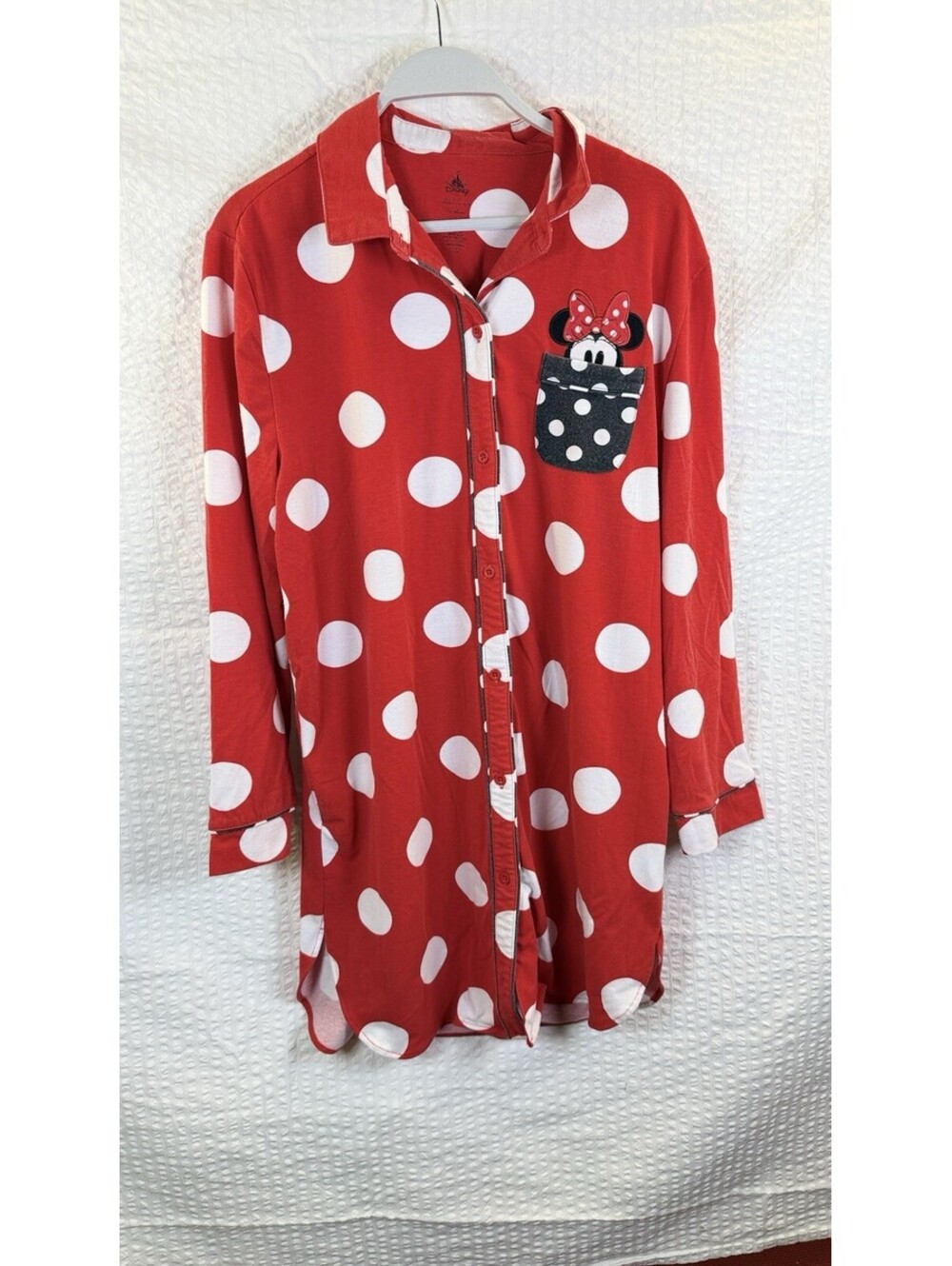 Disney Parks Womens Night Shirt Gown Minnie Mouse Large Red White Polka Dot M